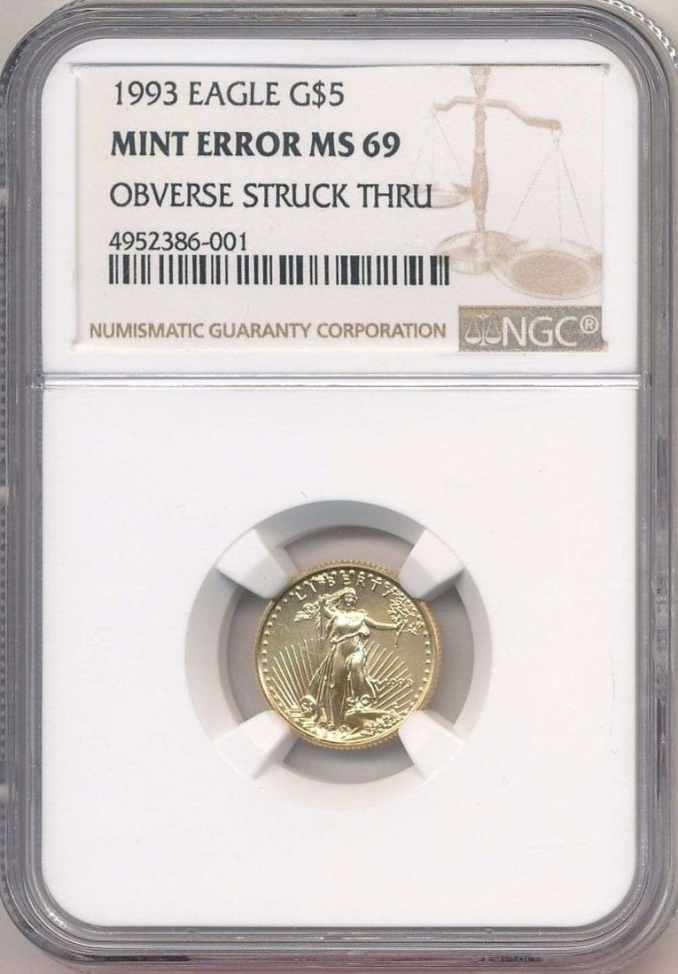 Mint Error 1993 American $5 Gold Eagle NGC MS69 Obverse Struck Thru (1 of 4)