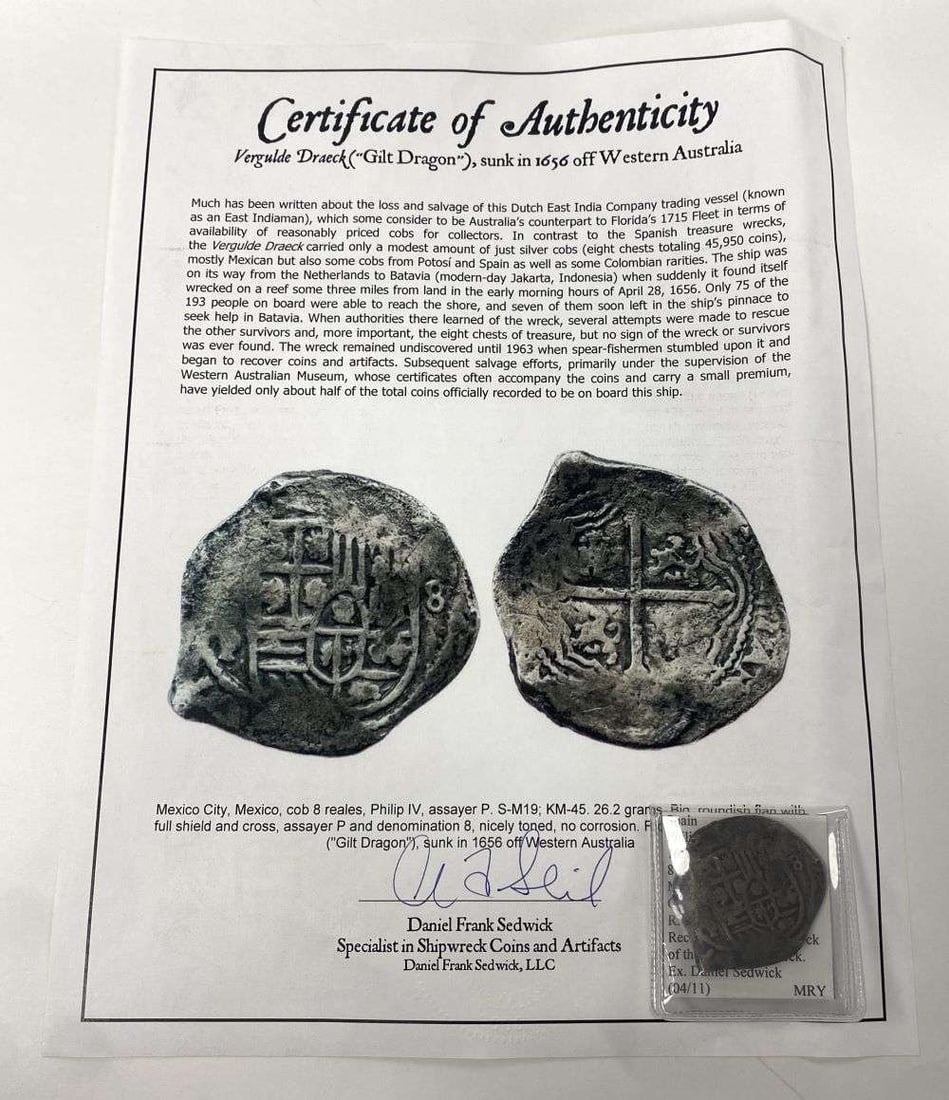 Mel Fisher 1656 Ship Gilt Dragon Mexico Silver 8 Reales (1 of 8)