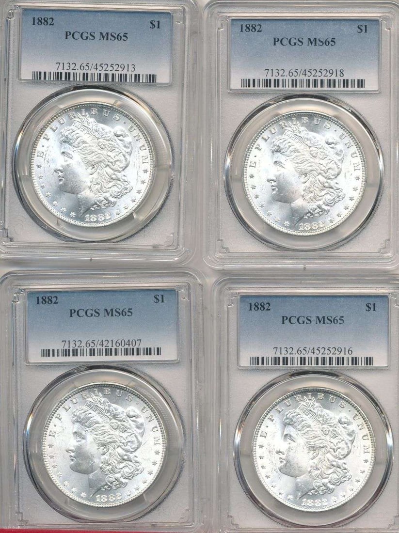 (4) 1882 Morgan Silver Dollars PCGS MS65 (1 of 4)