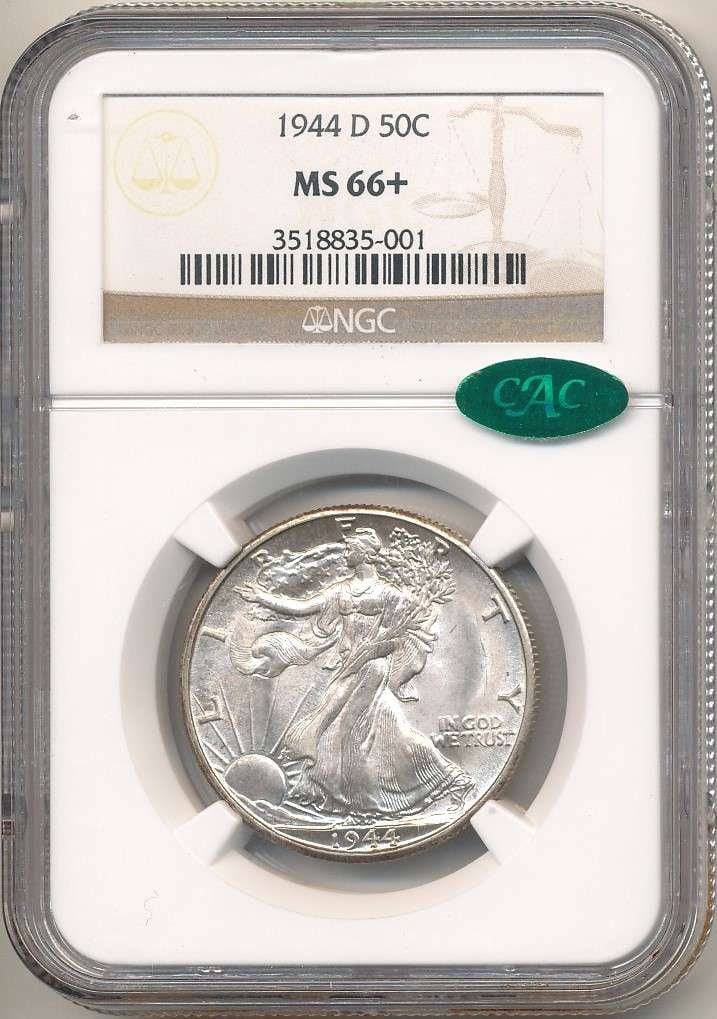 1944-D Walking Liberty Silver Half Dollar NGC MS66+ CAC (1 of 4)