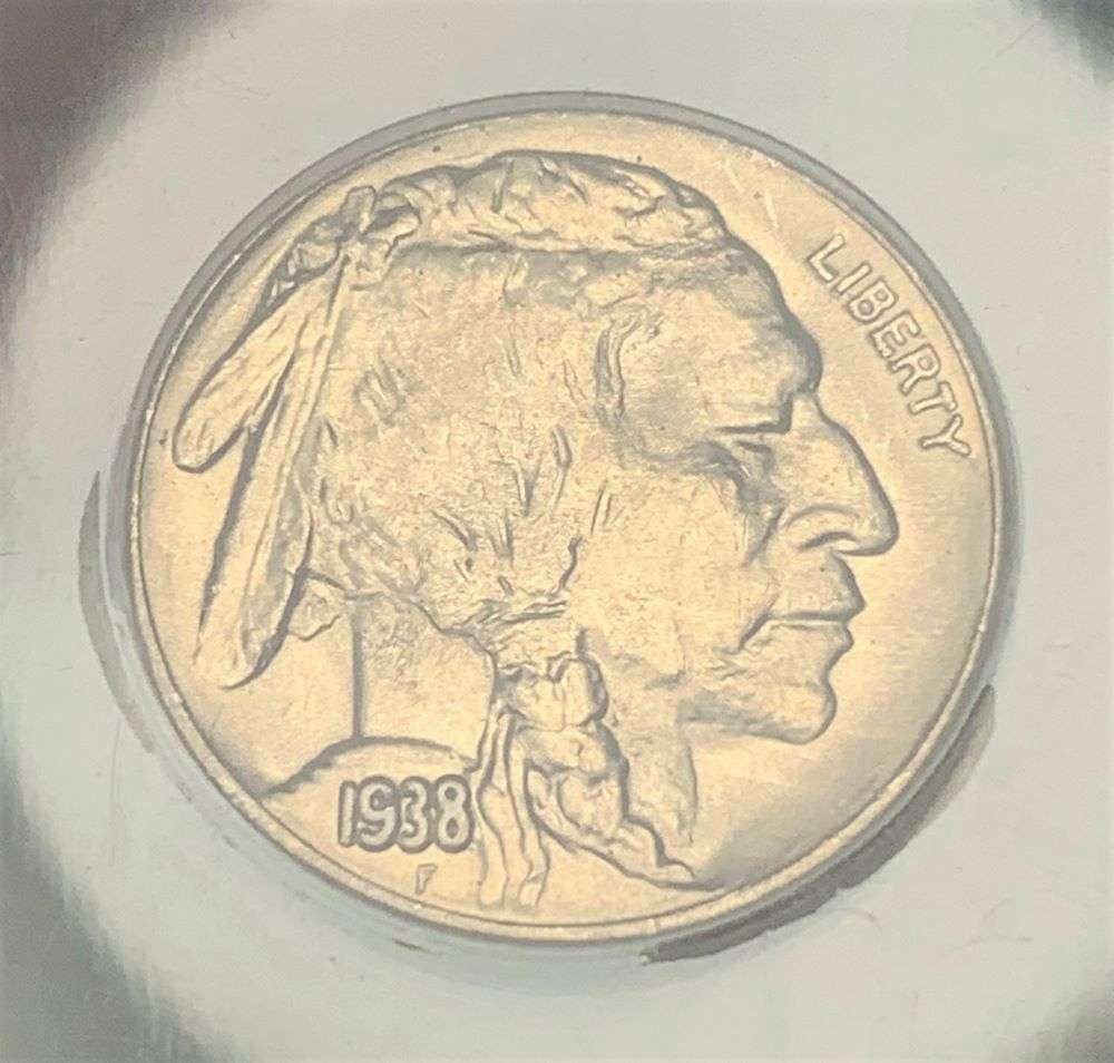 1938-D Buffalo Nickel ANACS MS64 OMM-5: This auction is proud to present a massive slabbed consignment! This consists of complete, and/or near complete sets of: Buffalo Nickels, Walking Liberty Half Dollars, Morgan Silver Dollars and Peace
