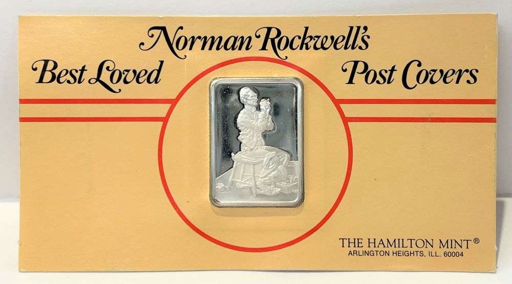 Norman Rockwell's Best Loved Post Covers "Man Threading A Needle" 1 ozt .999 Silver Bar (1 of 2)
