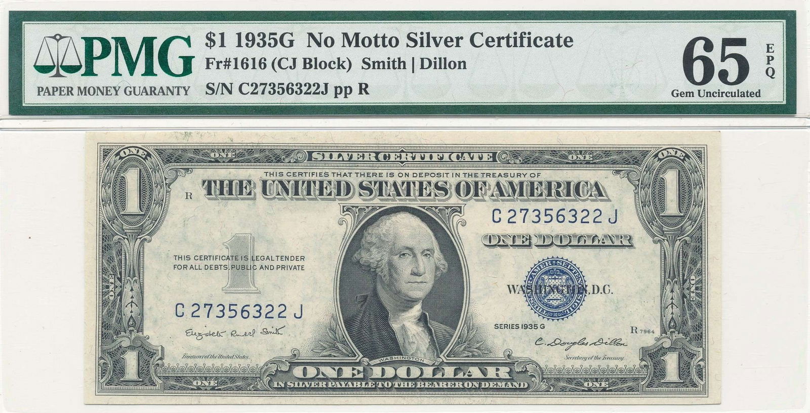 1935G No Motto $1 Silver Certificate PMG65 (1 of 2)