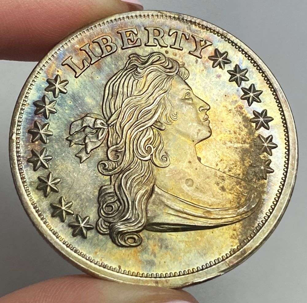 Toned Draped Bust Design 1 ozt .999 Silver: Winner shall receive the exact coin shown here. (RR)