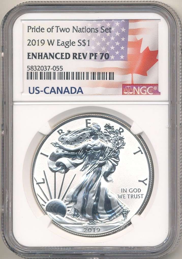 2019-W American Silver Eagle NGC Enhanced Rev PF70 Pride Of Two Nations Set (1 of 4)