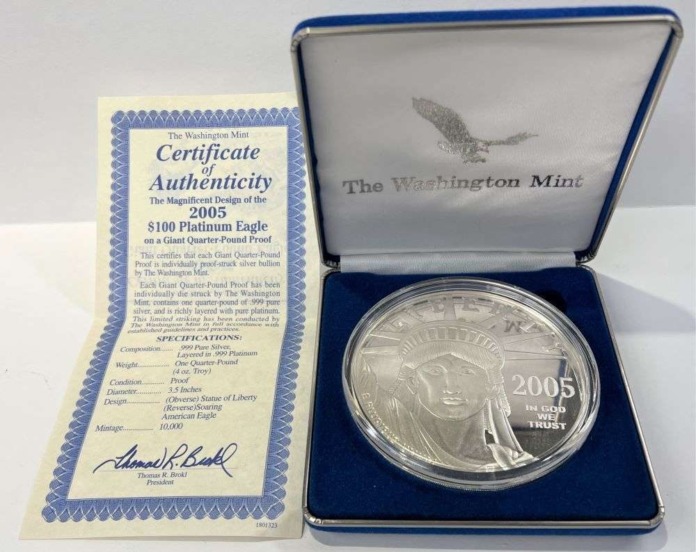 Giant Quarter Pound 2005 American Eagle Design Proof Platinum Layered .999 Silver (1 of 5)
