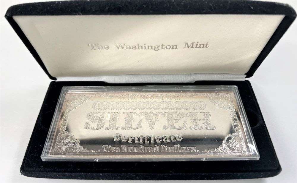 Half Pound 1996 Washington Mint $500 Silver Certificate Design .999 Silver Bar (1 of 6)