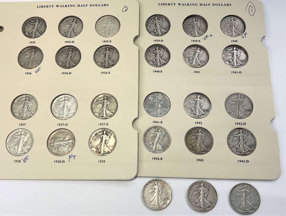 1935-1944 Walking Liberty Silver Half Dollar VG-VF (27-coins): Winner shall receive the exact (27-coins) shown here. (BD/B)
