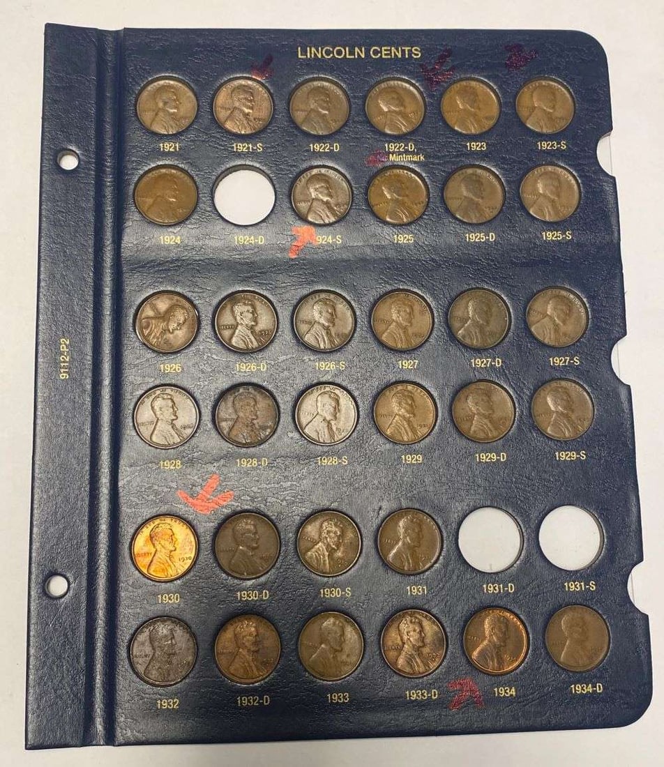 1921-1934-D Old Time Lincoln Cents (33-coins): Winner shall receive the exact (33) coins shown here.(CD/B)