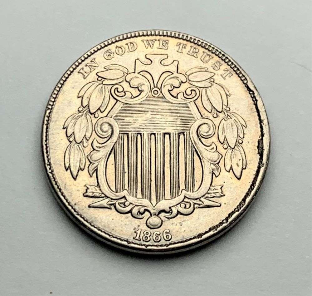 1866 Shield Nickel With Rays AU55 (1 of 2)