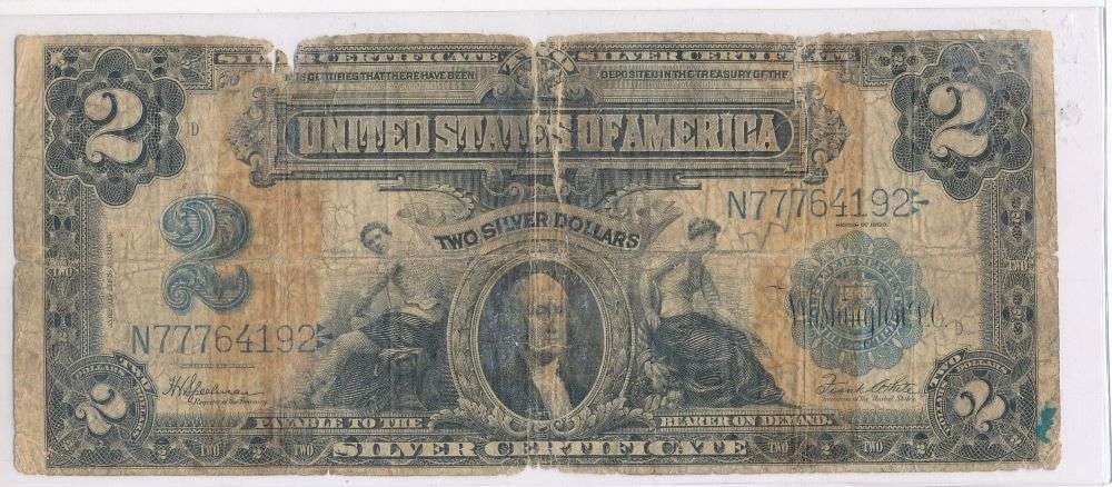 1899 United States $2 Silver Certificate Good: Winner shall receive the exact note shown here. (BD/B)