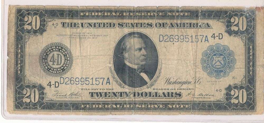 1913 United States Federal Reserve $20 Note Good: Winner shall receive the exact note shown here. (BD/B)