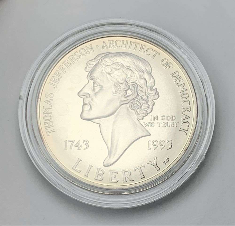 1993 Thomas Jefferson Commemorative 1 ozt .999 Silver Dollar (1 of 2)