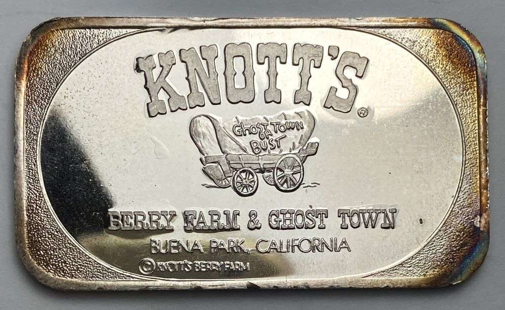 Knott's Berry Farm & Ghost Town 1 ozt .999 Silver Bar: Winner shall receive the exact bar shown here. (RR)