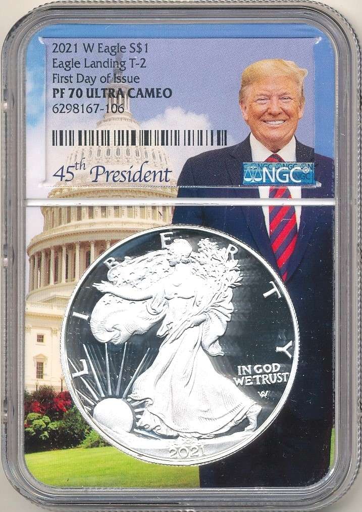 2021-W American Silver Eagle Type 2 NGC PF70 Ultra Cameo (Donald Trump Holder) (1 of 5)