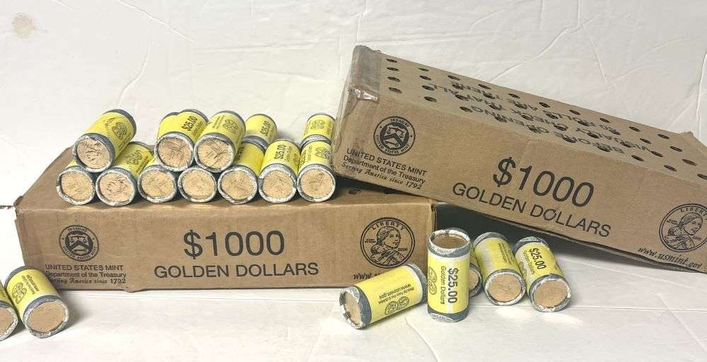 Roll (25-coins) Mint Sealed 2000-D Sacagawea $25 Golden Dollars: Winner shall receive (1) roll (25-coins) precisely resembling the one shown here. (BD/UT)
