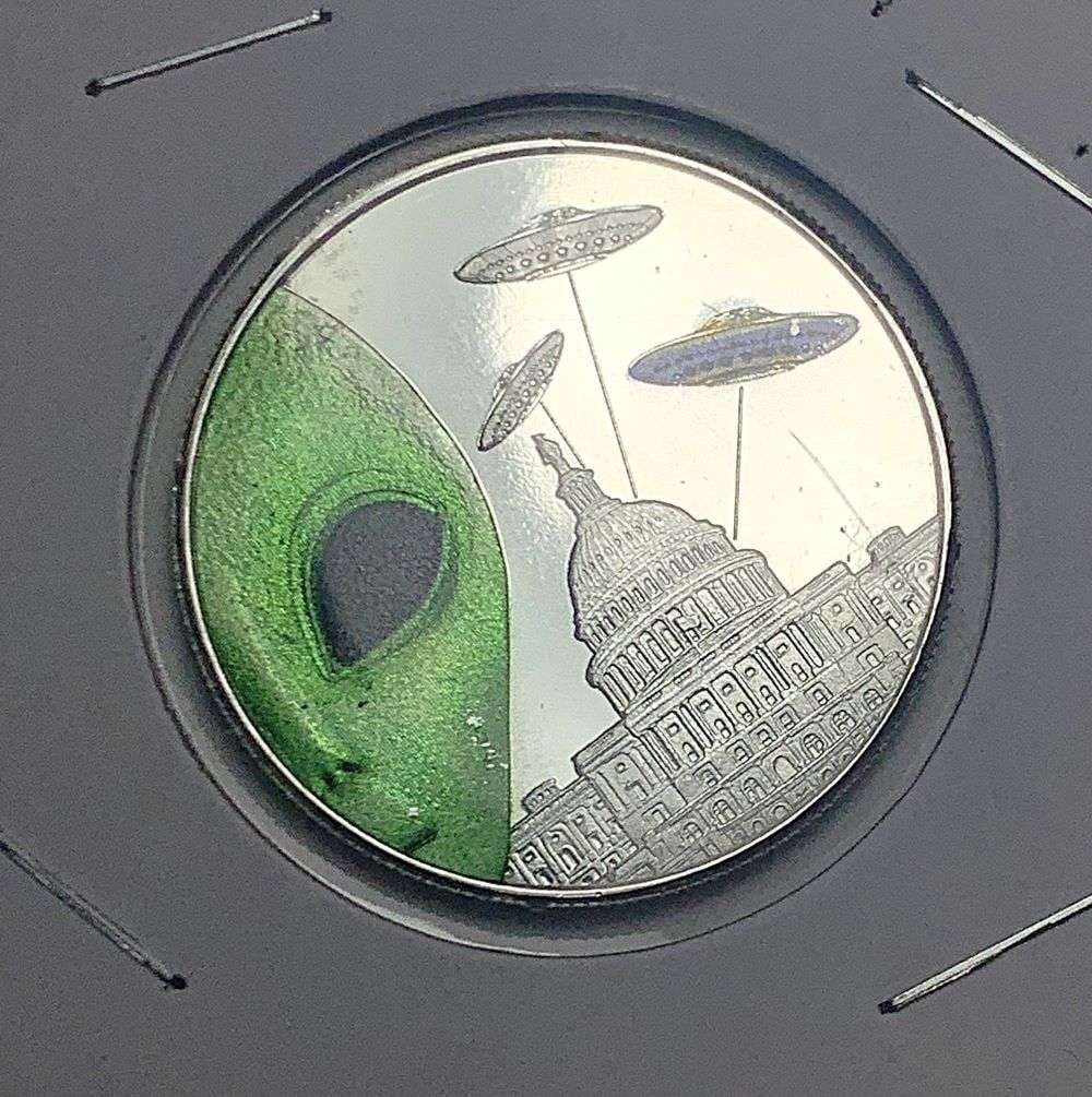 The Aliens Are Coming Proof 1 ozt .999 Silver: Winner shall receive the exact coin shown here. (HN/B)
