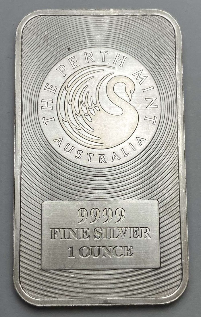 The Perth Mint Australia 1 ozt .999 Silver Bar: Winner shall receive the exact bar shown here. (RR)
