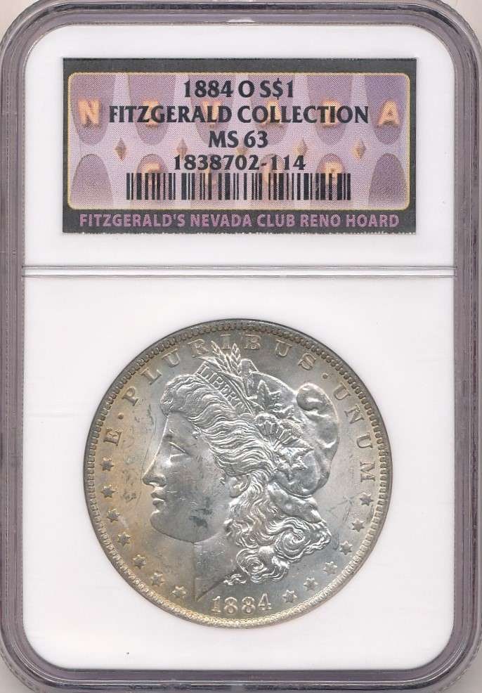1884-O Morgan Silver Dollar NGC MS63 Fitzgerald's Collection Nevada Club Reno Hoard (1 of 2)