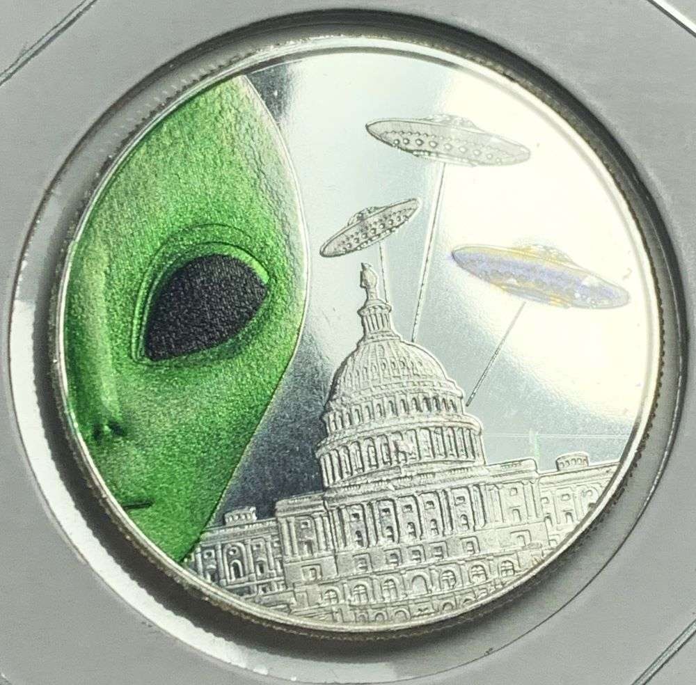 The Aliens Are Coming Proof 1 ozt .999 Silver: Winner shall receive the exact coin shown here. (BD/B)