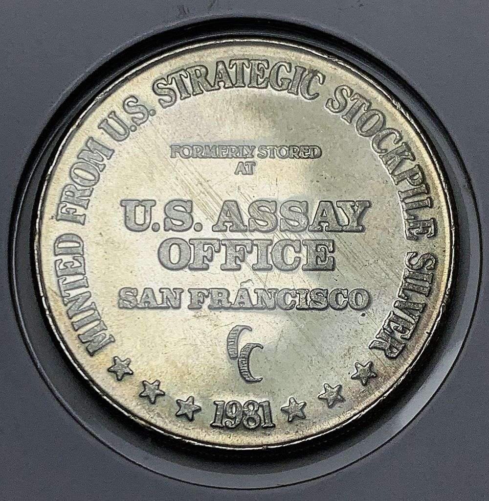 1981-CC U.S. Assay Office San Francisco 1 ozt .999 Silver Trade Unit: Winner shall receive the exact coin shown here. (HN/B)