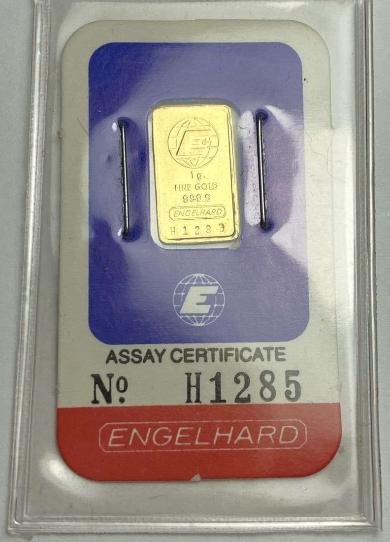 Rare Engelhard 1g .9999 Gold Bar: Winner shall receive (1) bar precisely resembling the one shown here. (RR/B)