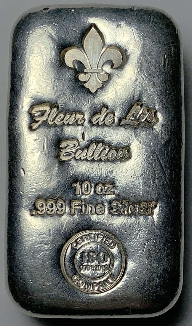 Last Minute! Fleur De Lis Bullion 10 ozt .999 Silver Bar: Winner shall receive the exact bar shown here. (HN/TVC=EBB)