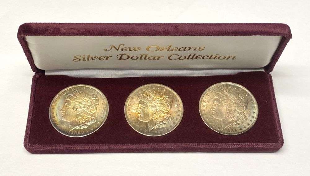 Vintage Monster Rainbow 1883-O-1885-O Morgan Silver Dollar Collection (3-coins): Winner shall receive the exact set (3-coins) shown here. (RR/B)