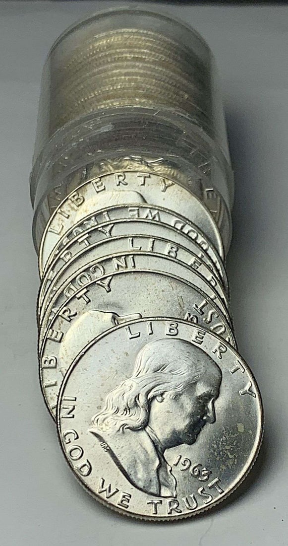 Roll (20-coins) Pristine 1963 Franklin Silver Half Dollar (1 of 3)