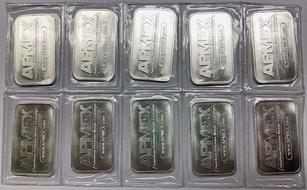 (10) Sealed APMEX 1 ozt .999 Silver Bars (1 of 5)