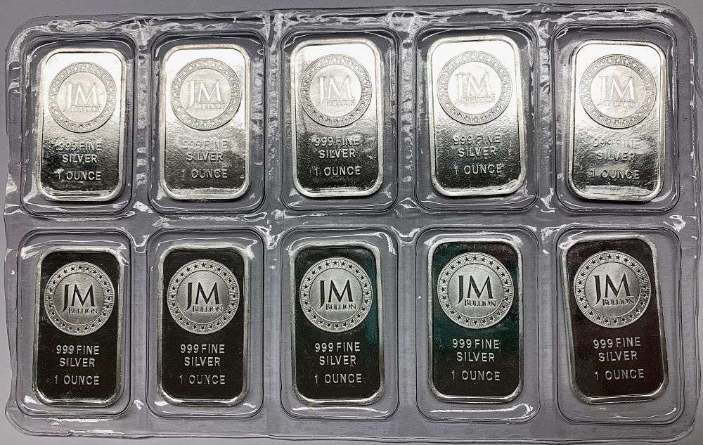 (10) Sealed JM Bullion 1 ozt .999 Silver Bars (1 of 5)