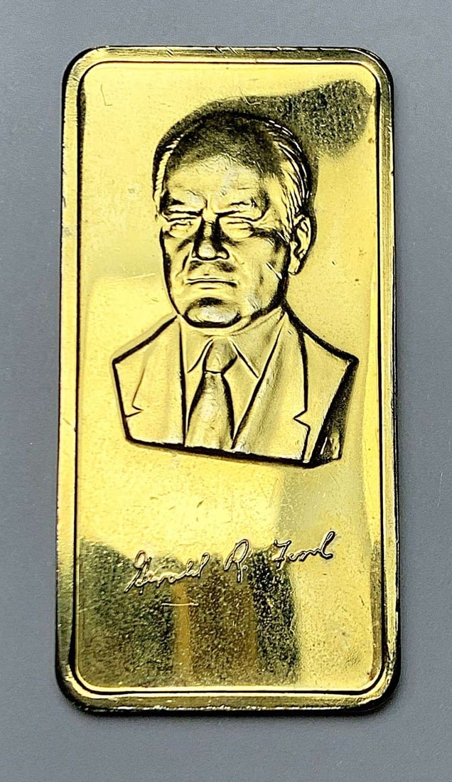 The Hamilton Mint Gerald R. Ford 1 ozt .999 Silver Bar: Winner shall receive the exact bar shown here. (HN/B)