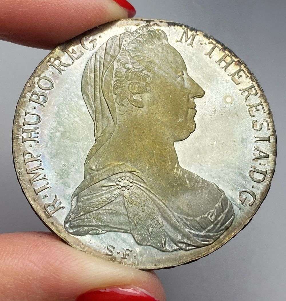 Splendid Nice Colorful Toning 1780 Austria Maria Theresa Silver Thaler MS65: Winner shall receive the exact coin shown here. (RR/B)