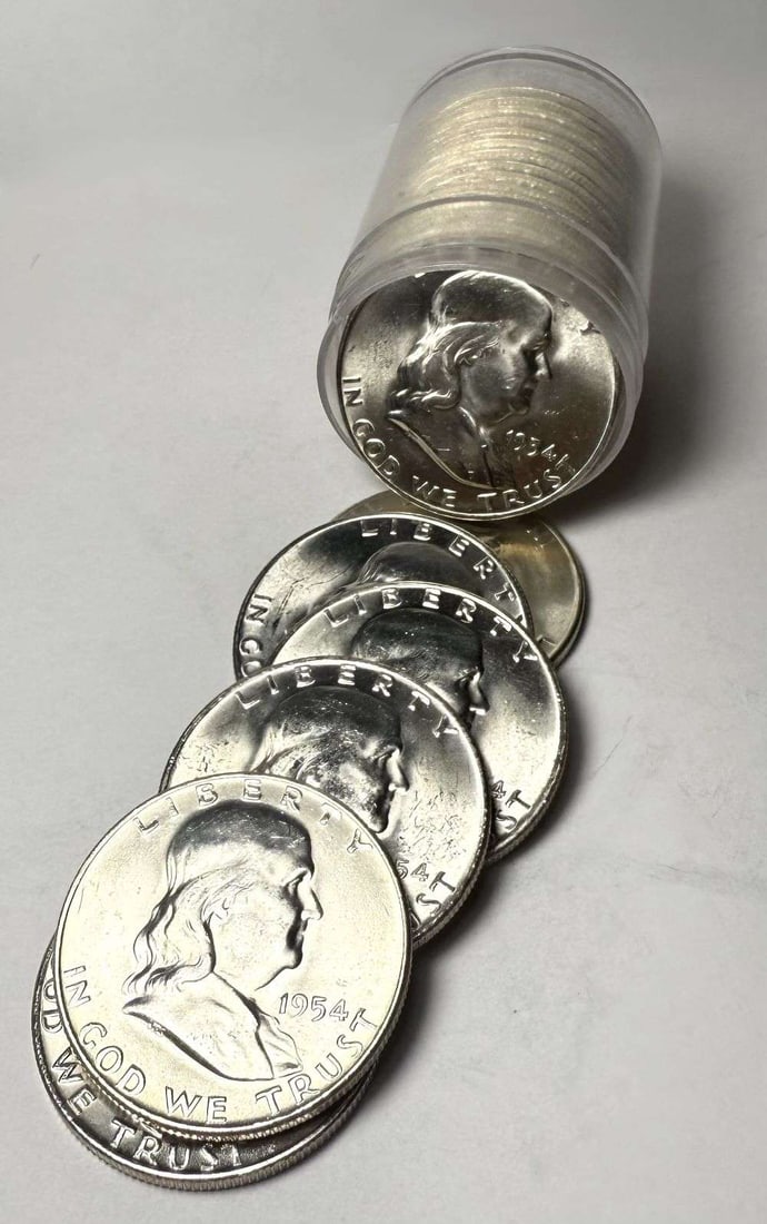 Roll (20-coins) 1954-D Franklin Silver Half Dollar Gem BU (1 of 3)