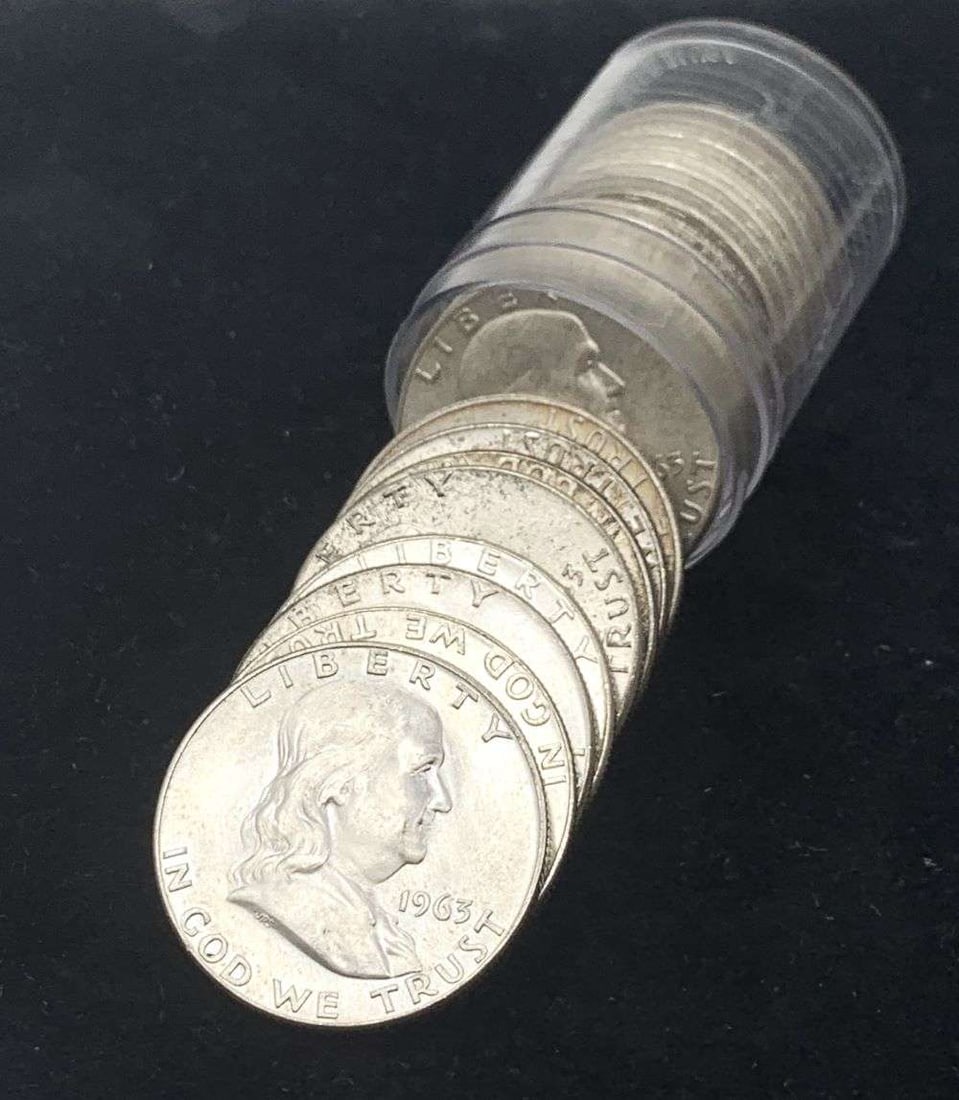 Mint Condition! Roll (20) 1963-D Fresh BU Franklin Silver Half Dollar (1 of 3)