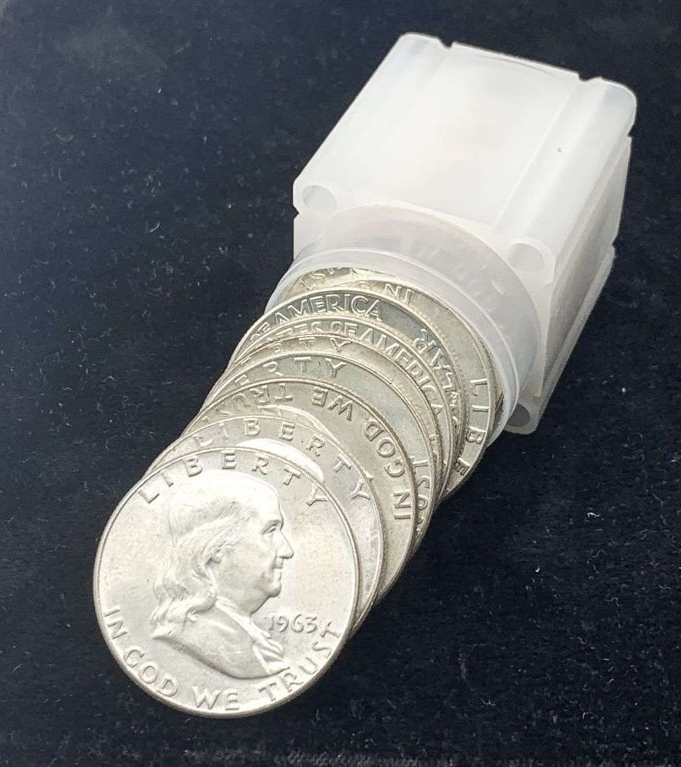 Mint Condition! Roll (20) 1963 Fresh BU Franklin Silver Half Dollar (1 of 3)