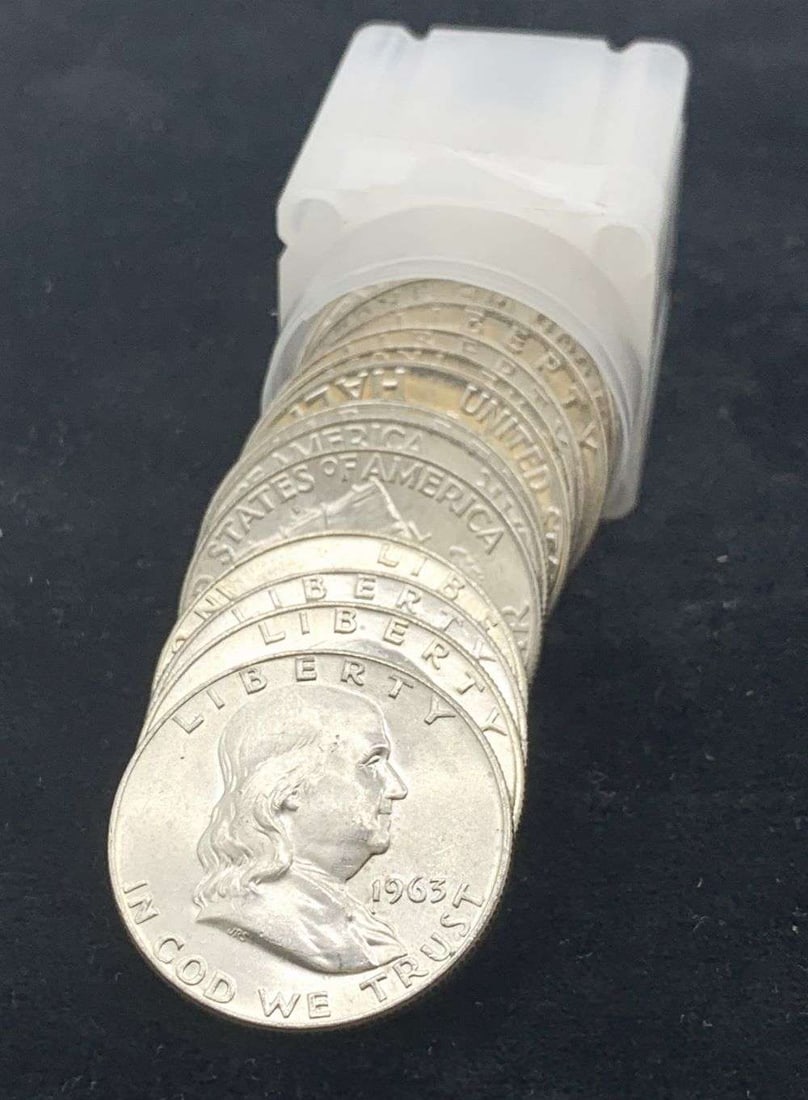 Mint Condition! Roll (20) 1963-D Fresh BU Franklin Silver Half Dollar (1 of 2)