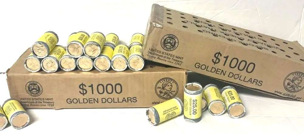 Roll (25-coins) Mint Sealed 2002-P Sacagawea $25 Golden Dollars: Winner shall receive (1) roll (25-coins) precisely resembling the one shown here. (BD/B)