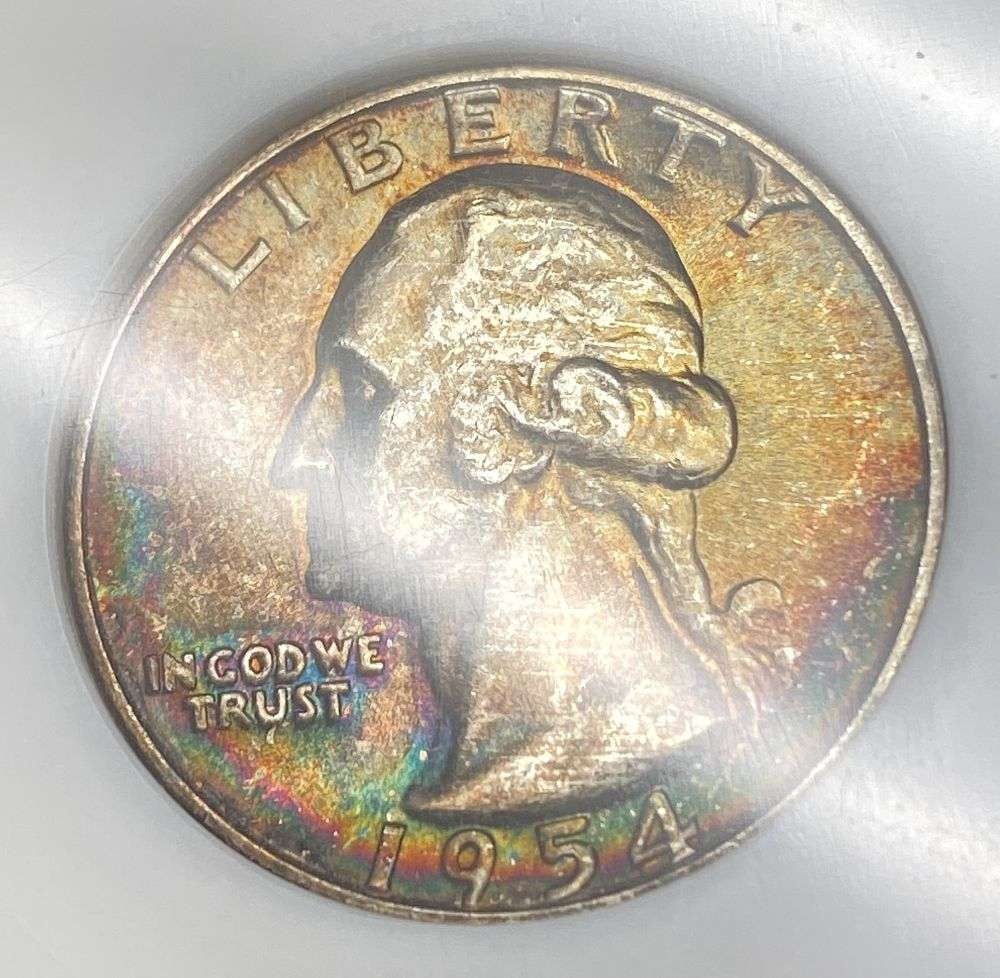 Monster Rainbow Vintage 1954 Washington Quarter MS66 Old Fatty Holder: Winner shall receive the exact coin shown here. (HN/B)