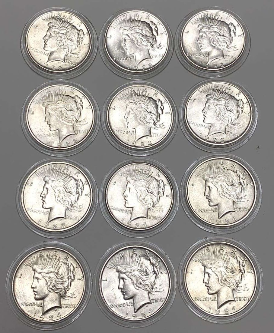 (12) 1922-1924 Peace Silver Dollars MS63 (1 of 8)