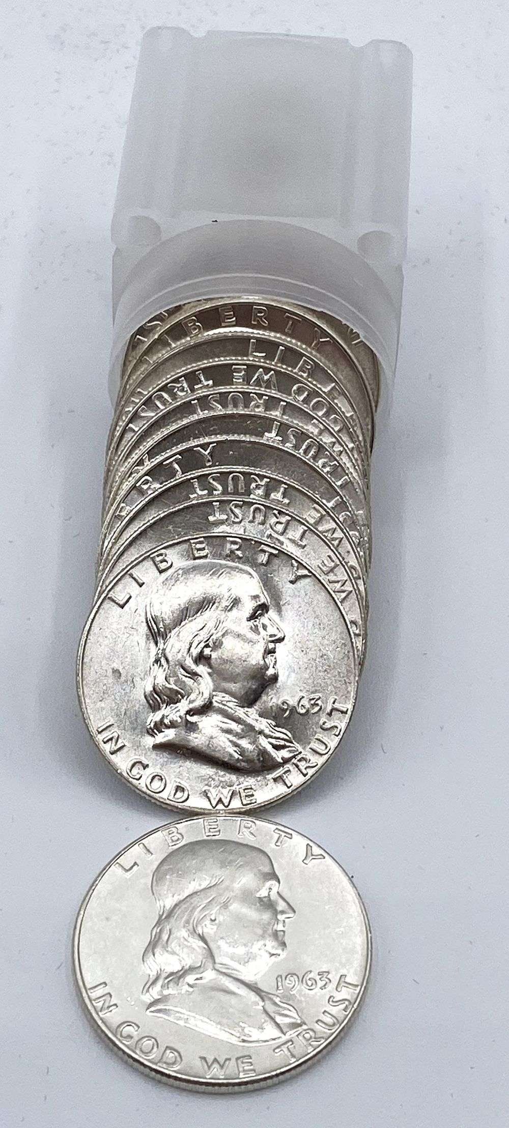 Fresh Roll (20) 1963-D Franklin Silver Half Dollar Mint Condition / BU (1 of 3)