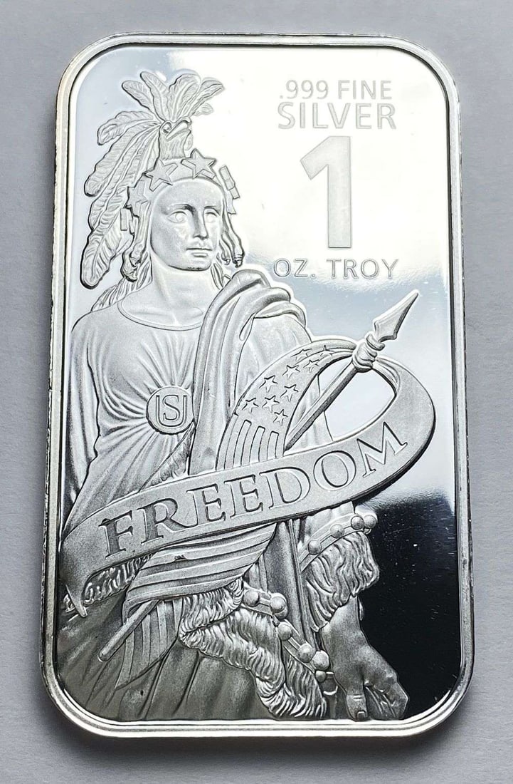 Freedom 1 ozt .999 Silver Bar: Winner shall receive the exact bar shown here. (RR/B)