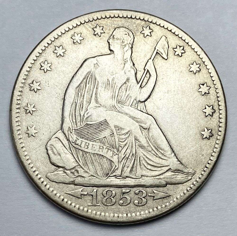 1853 Seated Liberty Silver Half Dollar XF Details A&R (1 of 3)