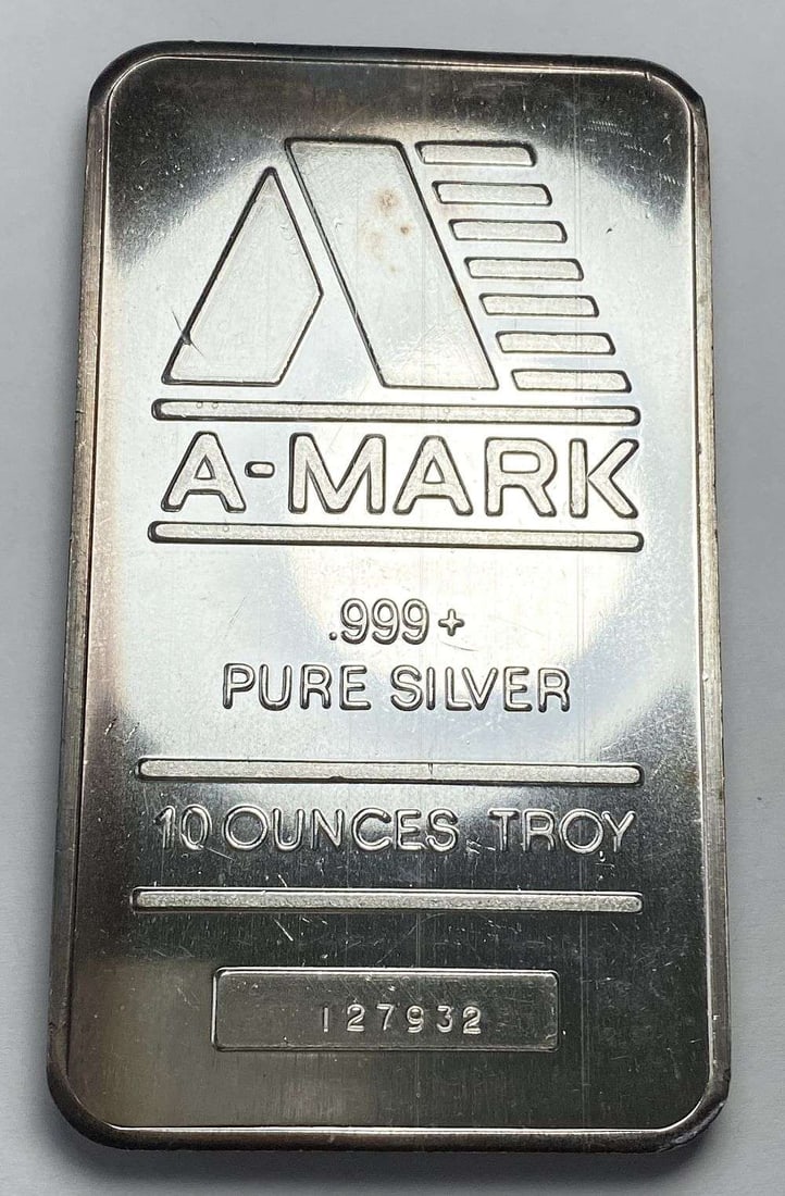 A-Mark 10 ozt .999 Silver Bar: Winner shall receive the exact bar shown here. (RR/EBB)