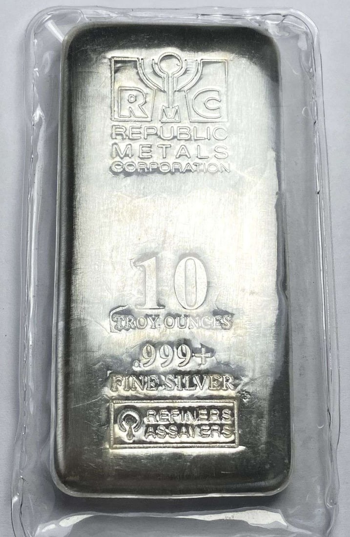 Republic Metals Corporation 10 ozt .999 Silver Bar: Winner shall receive the exact bar shown here. (RR/EBB)