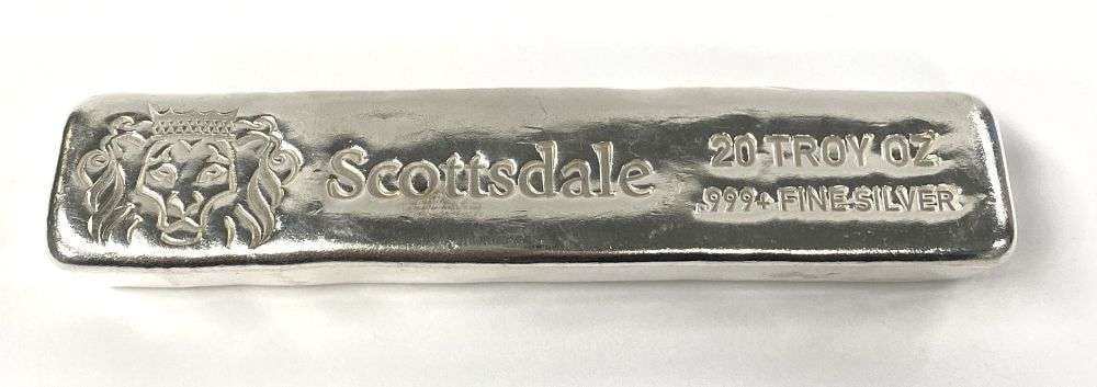 Last Minute! Scottsdale Cast 20 ozt .999 Silver Bar: Winner shall receive (1) bar precisely resembling the one shown here. (RR/OPP)