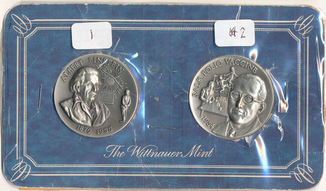 Last Min! Albert Einstein & The Polio Vaccine Sterling Silver Set (2-coins) (1 of 3)