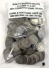 $100 FV Pre-1916 Barber 90% Silver Halves