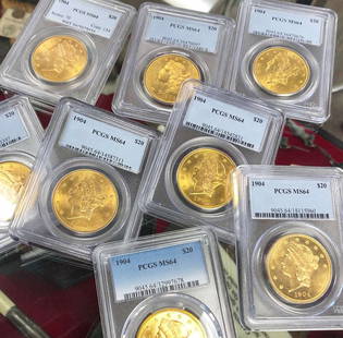 Five (5) Gold $20 Liberty Head PCGS / NGC MS64: Winner of auction shall receive a lot of five (5-coins) gold $20.00 liberty head, precisely resembling the coins shown in pictures. NOTE: This is a stock photo - your five (5-coins) will be hand-picke