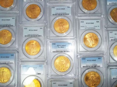 Ten (10) Gold $20 Saint Gaudens PCGS MS65